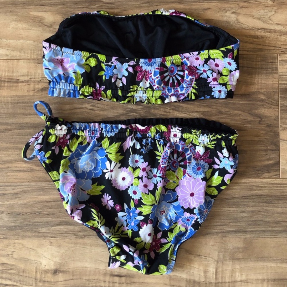 J. Crew Black Floral Bandeau Bikini M - Picture 2 of 6